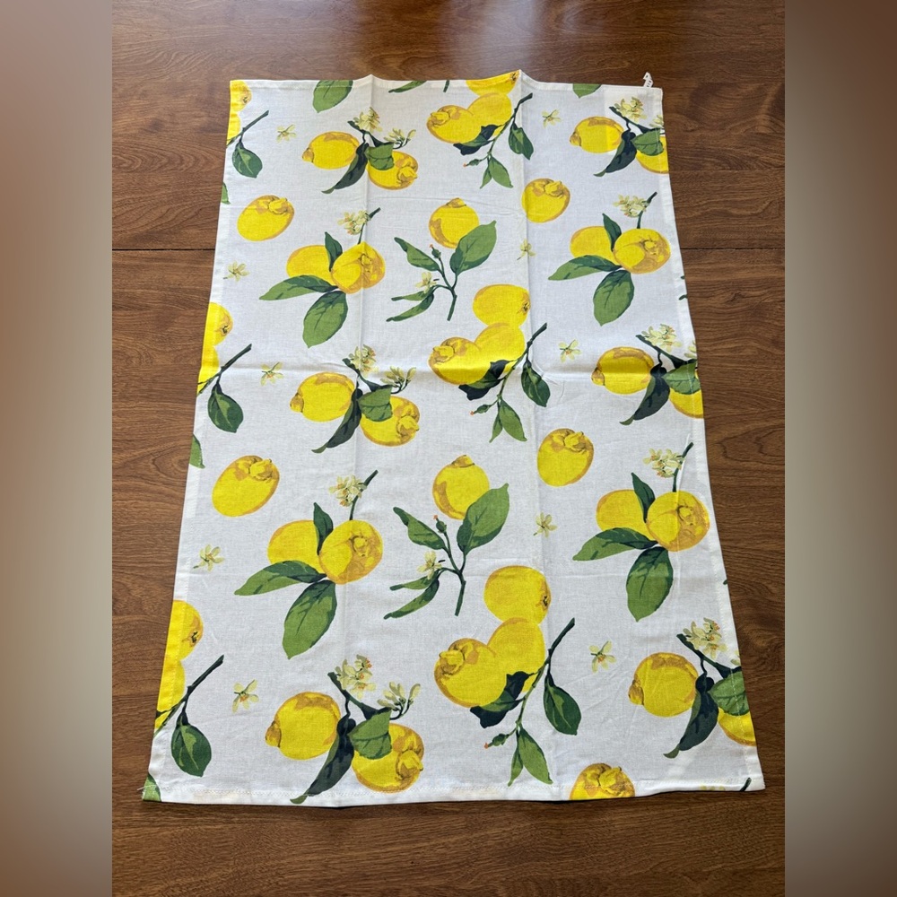 Pottery Barn Lemon One Kitchen Hand Towel Cotton Linen Blend Lemons Fruit NWOT
